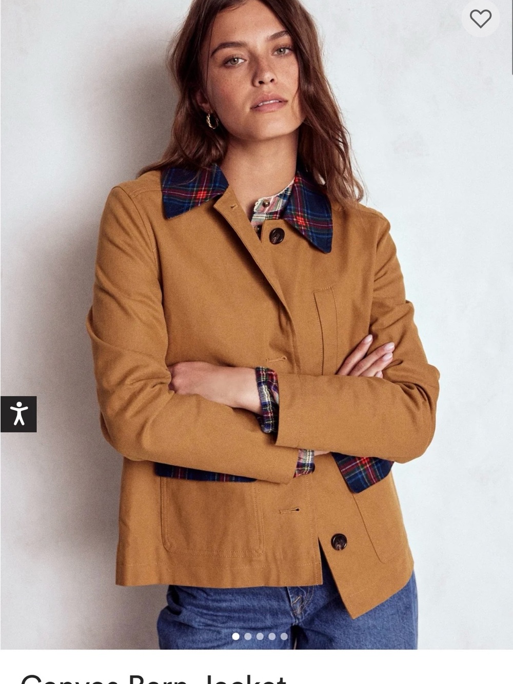 NWOT BODEN Canvas Barn Coat with Tartan Trim